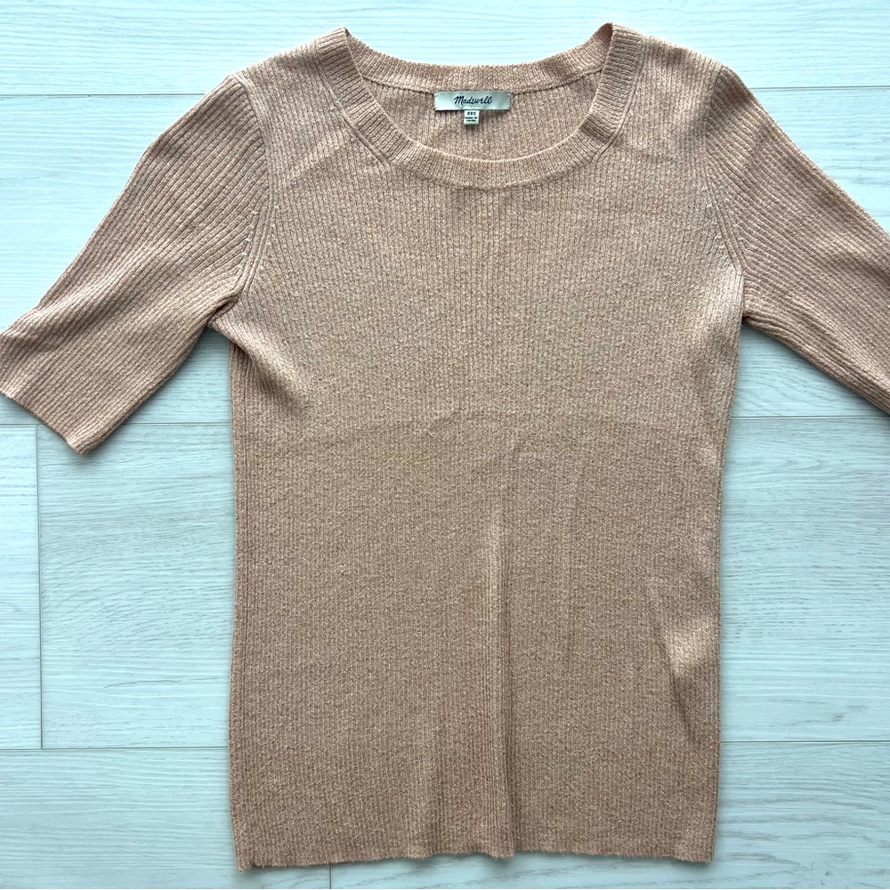 Madewell Blush Sparkle Short Sleeve Sweater, Size XXS